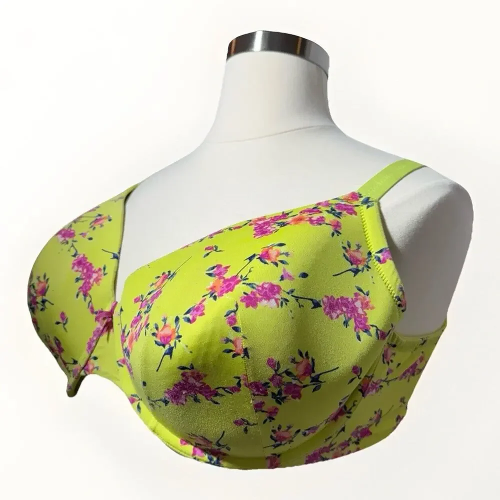 Cacique So Light T-Shirt Bra Women’s Size 44F Wild Lime Floral Underwire Lined - Picture 3 of 7